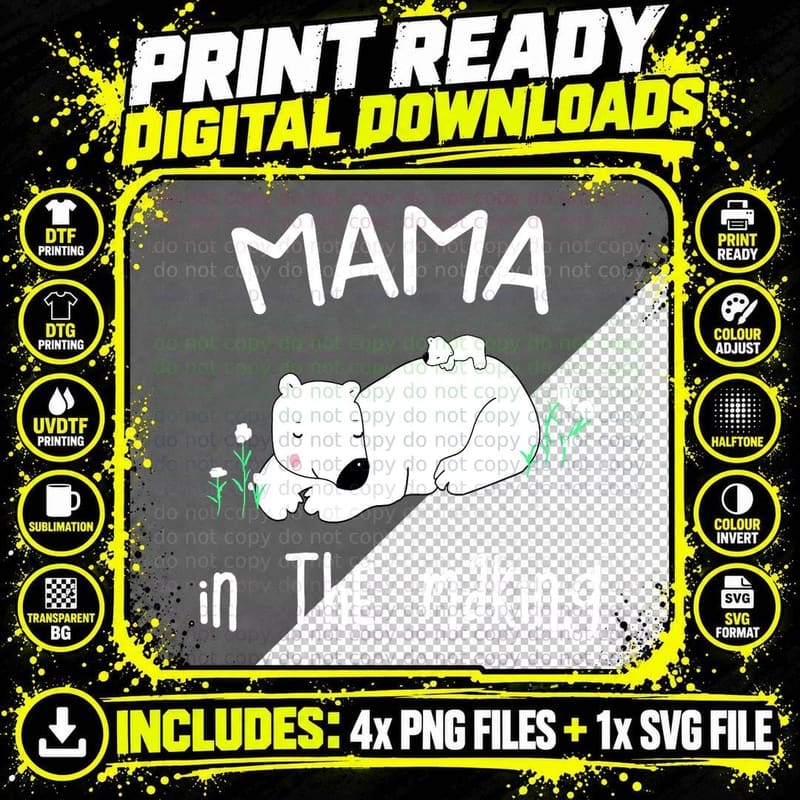 Mama Baby White Bear Mommy Pregnancy Announcement T-Shirt Png SVG Digital Bundle