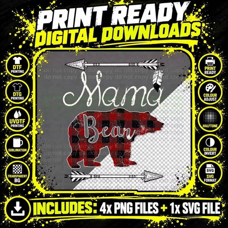 Mama Bear Buffalo Plaid Hoodie, Buffalo Check Mom Gift Png SVG Digital Bundle