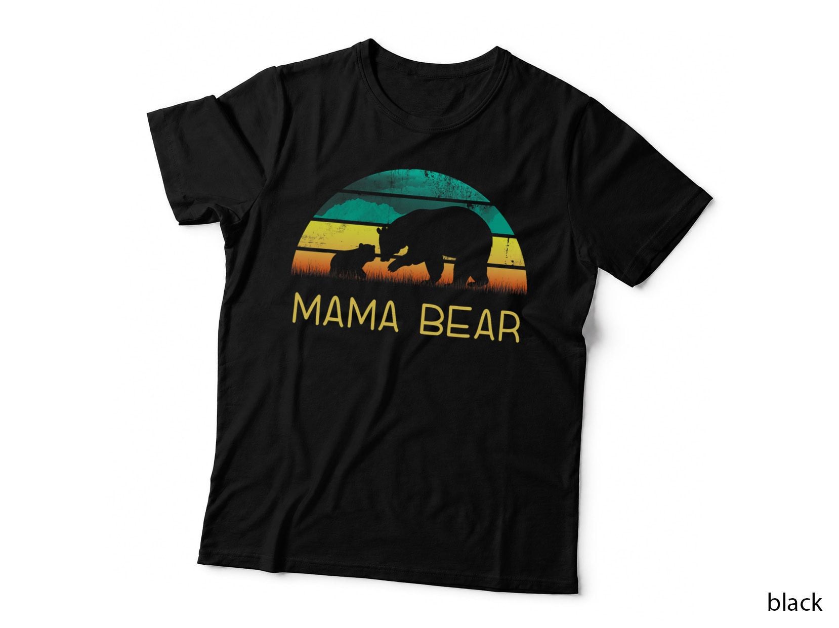 Mama Bear One Cub Vintage Sunset T-Shirt