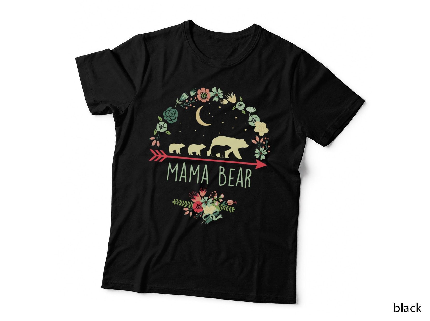 Mama Bear with 3 Cubs Floral Mother's Day T-Shirt