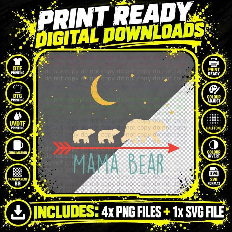 Mama Bear with Cubs T-Shirt, Mom Family Apparel Png SVG Digital Bundle
