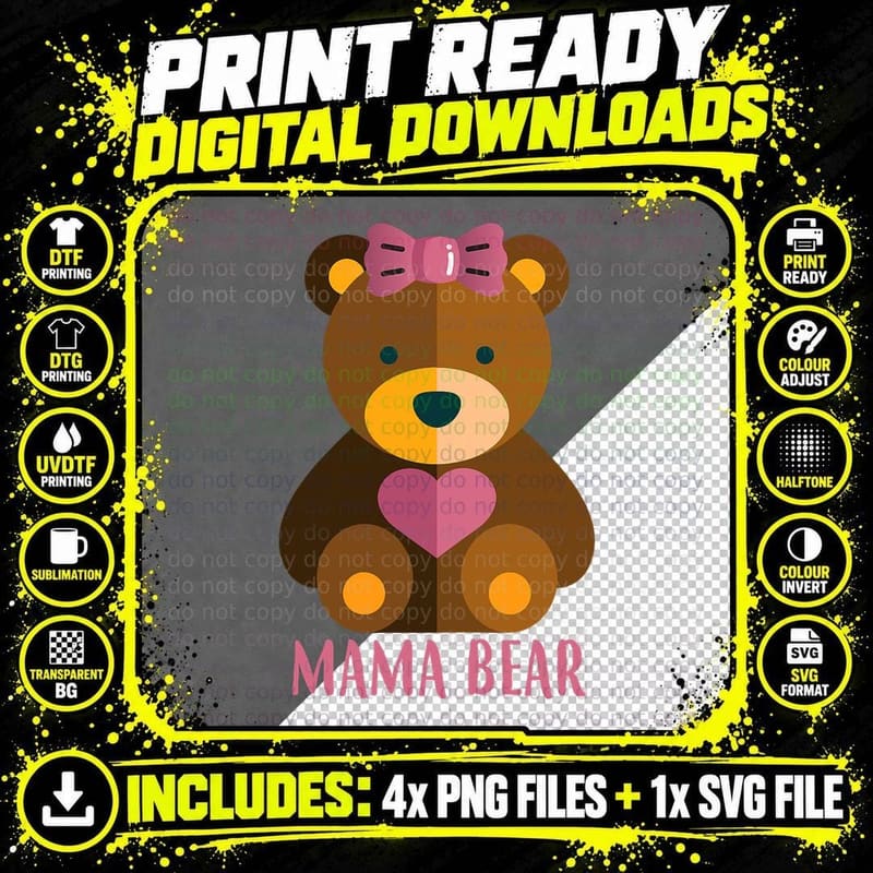 Mama Papa Bear Matching Coupless Outfits T-Shirt Png SVG Digital Bundle