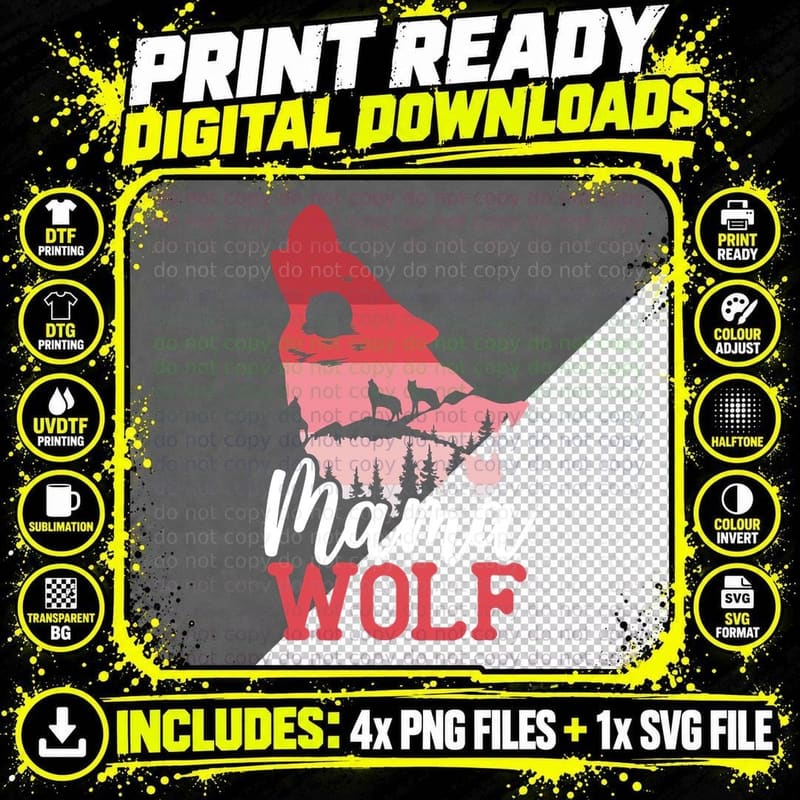 Mama Wolf Lover Wildlife Animal Zookeeper Mothers Day Png SVG Digital Bundle