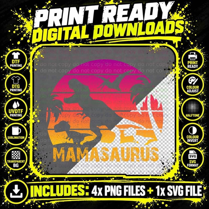 Mamasaurs T-Shirt, Dinosaur Family Print Png SVG Digital Bundle