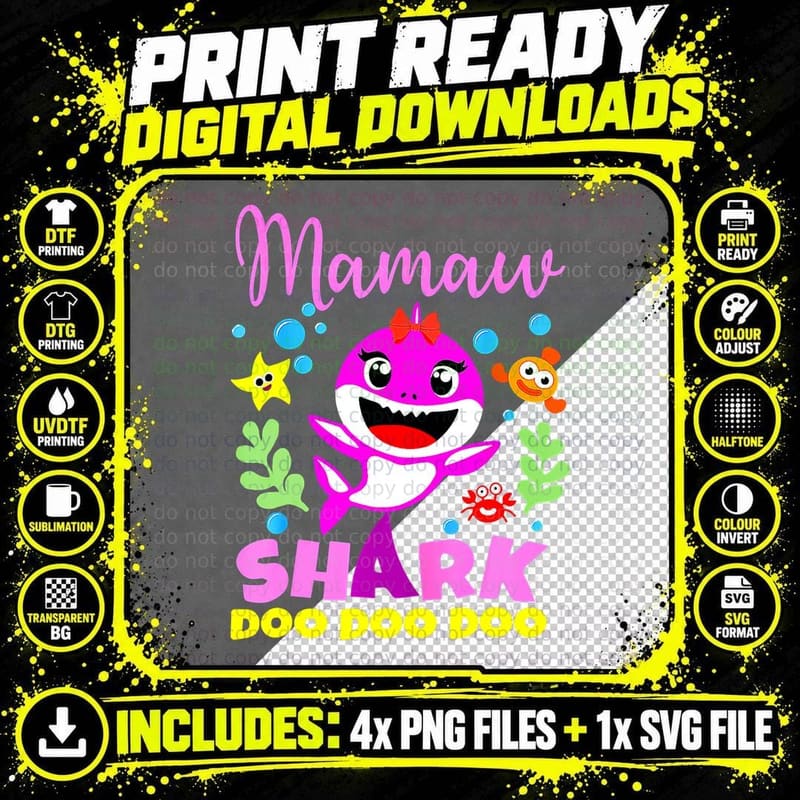 Mamaw Shark Doo T-Shirt, Family Fun, Birthday Gift Idea Png SVG Digital Bundle