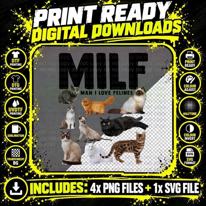 Man I Love Felines Cat Tee, Funny Acronym Quote Png SVG Digital Bundle