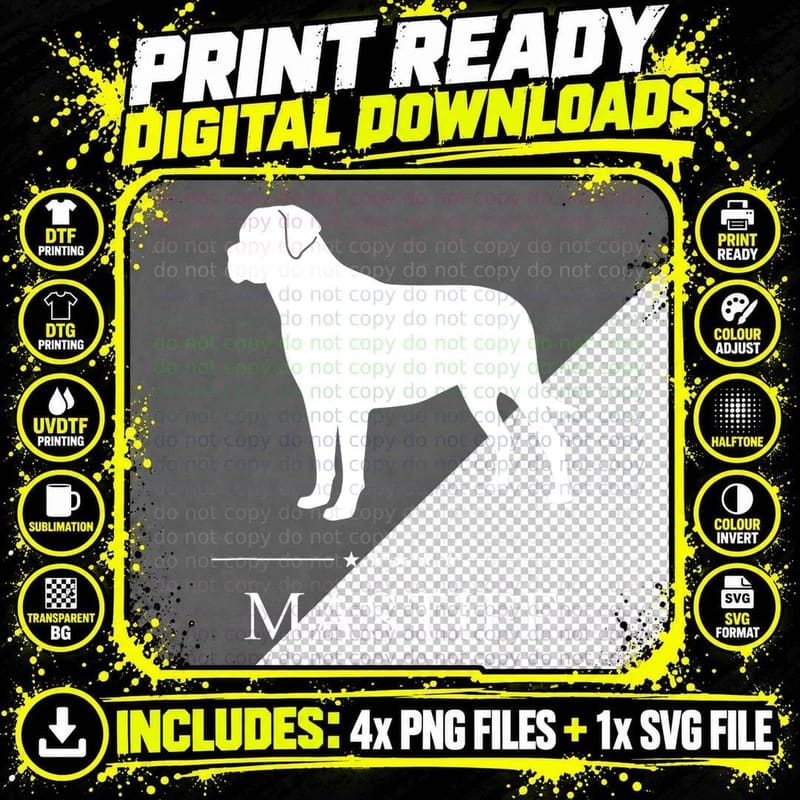 Mastiff Silhouette T-Shirt, Pet Lover Apparel Png SVG Digital Bundle