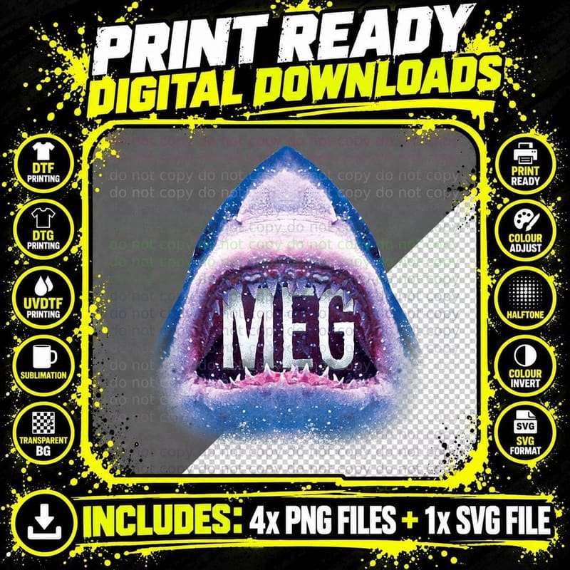Megalodon Shark Jaws Tee, Open Mouth Teeth Photo Art Png SVG Digital Bundle