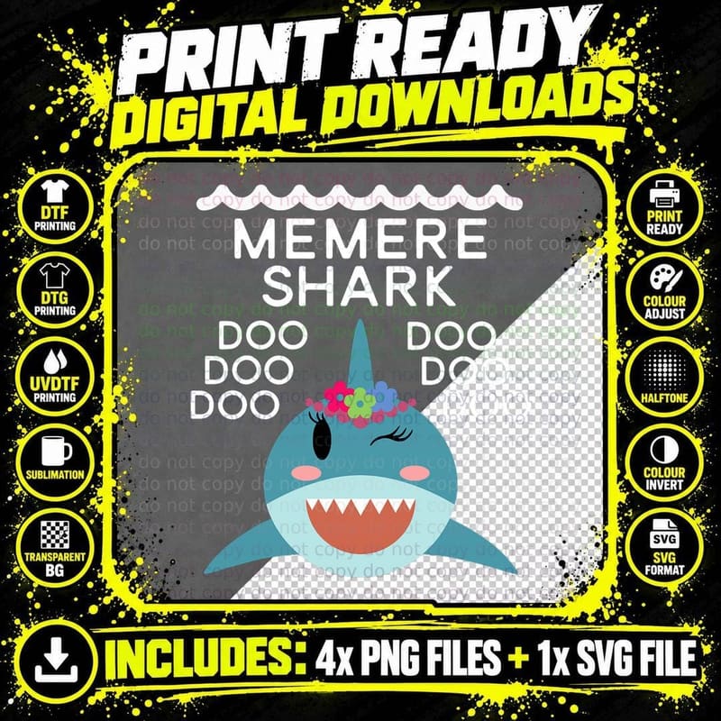 Memere Shark Matching Family Shark T-Shirt Png SVG Digital Bundle