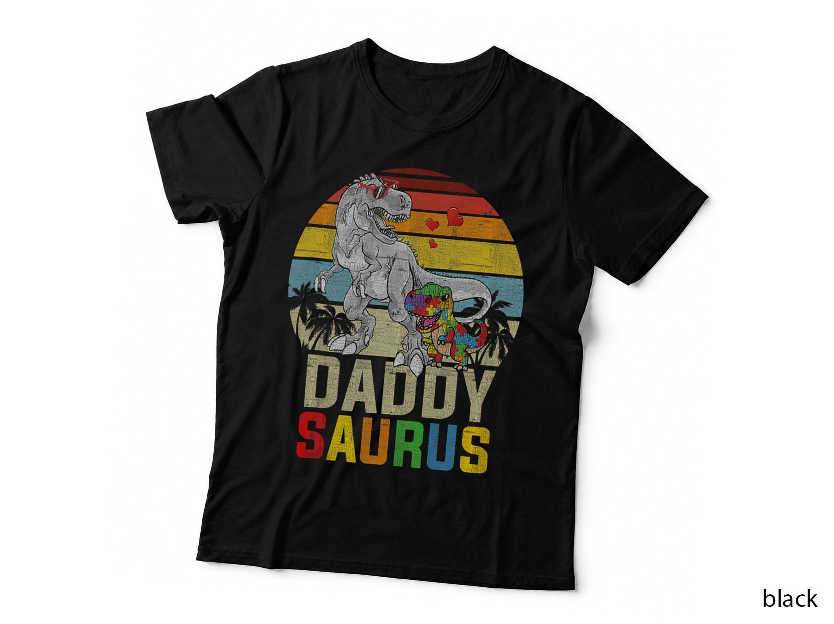 Mens Daddysaurus T Rex Dinosaur Daddy Saurus Autism T-Shirt