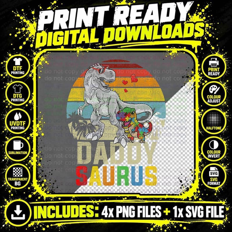 Mens Daddysaurus T Rex Dinosaur Daddy Saurus Autism Png SVG Digital Bundle