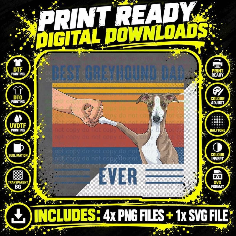 Mens Vintage Best Greyhound Dad Ever Fist Bump Retro Dog Png SVG Digital Bundle