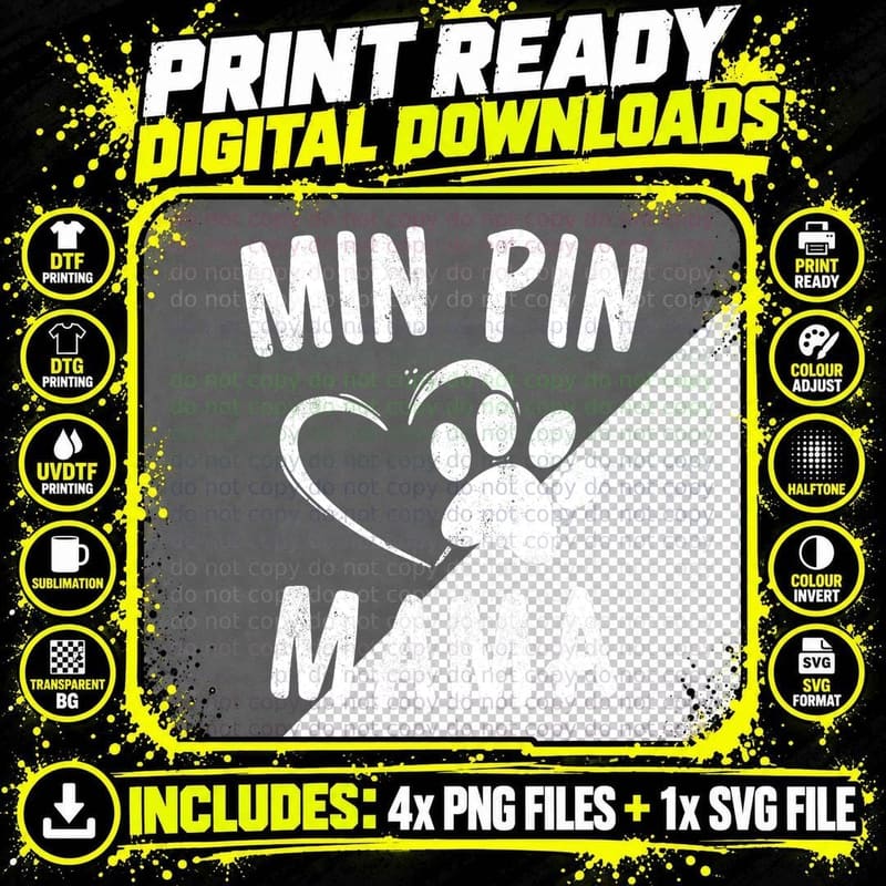 Min Pin Mama Gift Dog Lover Apparel Miniature Pinscher Png SVG Digital Bundle