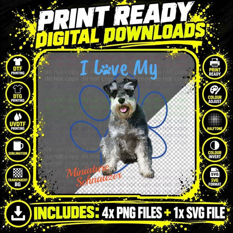 Miniature Schnauzer T-Shirt, Pet Lover Apparel Png SVG Digital Bundle