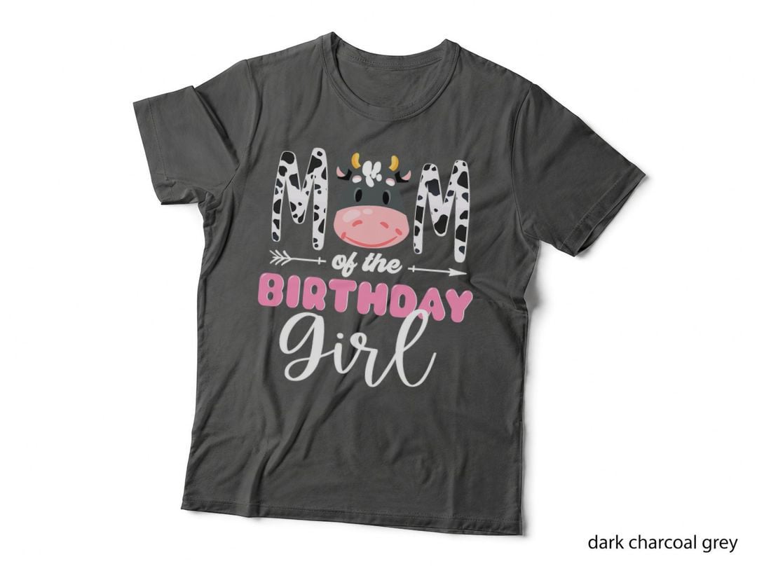 Mom of the Birthday Girl Cow Themed Cow Print Mother Mama T-Shirt