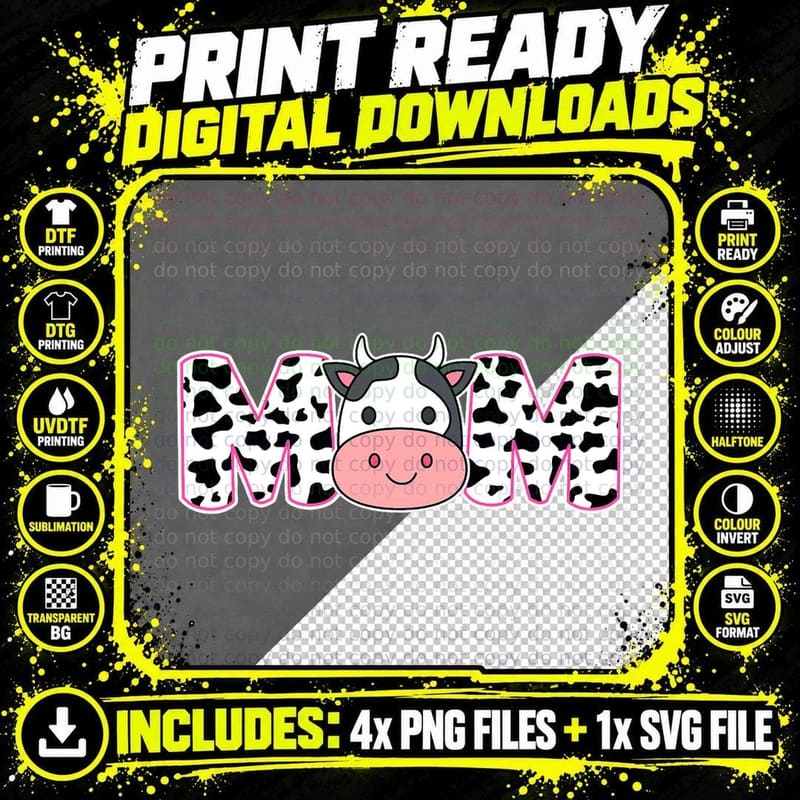 Mom of the Birthday for Girl Cow Funny Farm Mama 1st Png SVG Digital Bundle