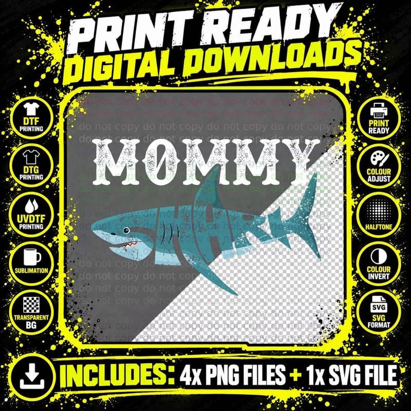 Mommy Auntie Shark Family Matching T-Shirt Png SVG Digital Bundle