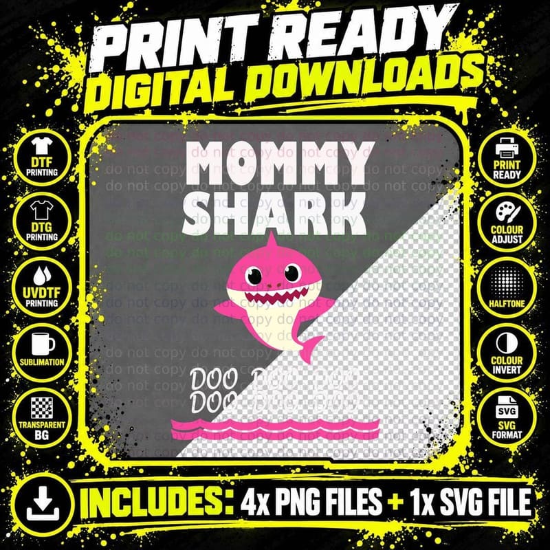 Mommy Shark T-Shirt, Funny Mommy Shark Gift Png SVG Digital Bundle