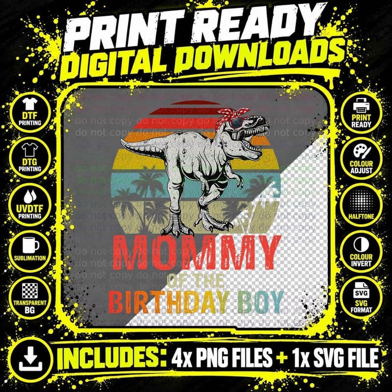 Mommy of the Birthday Boy Dinosaur T-Shirt Png SVG Digital Bundle