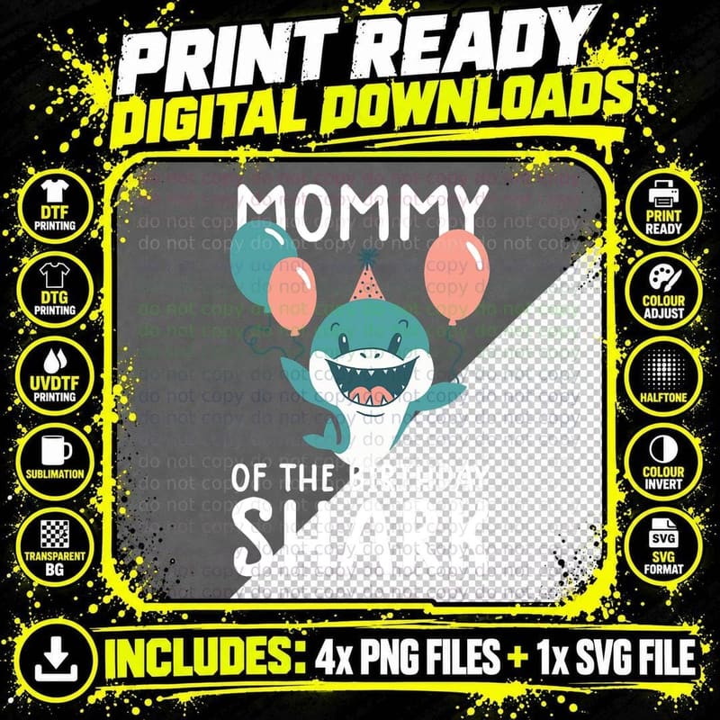 Mommy of the Birthday Shark T-Shirt, Family Matching Png SVG Digital Bundle