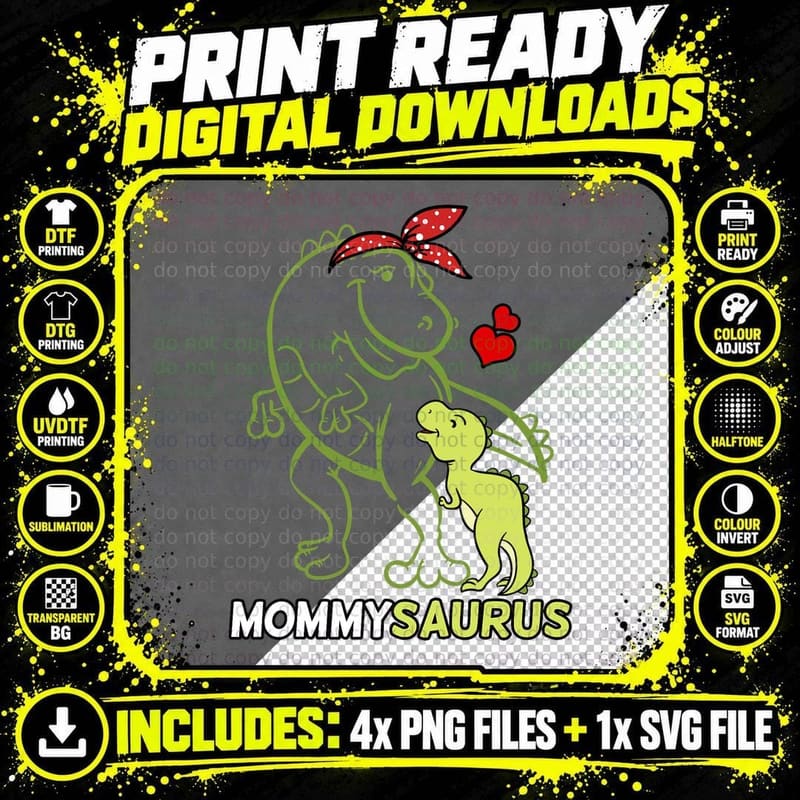 Mommysaurus Mommy Dinosaur T-Shirt, Mother's Day Gift Png SVG Digital Bundle