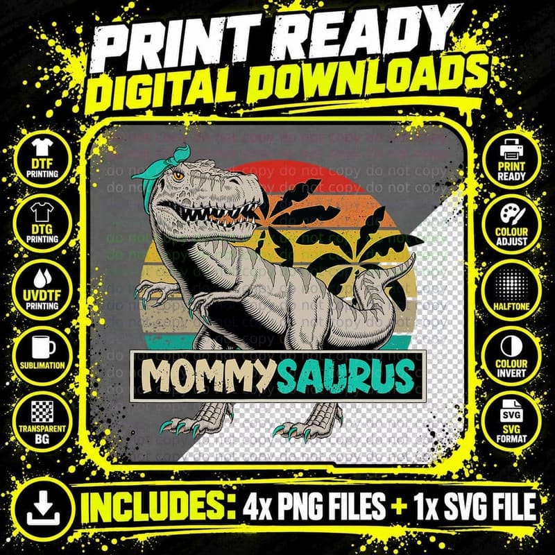 Mommysaurus T-Shirt, Dinosaur Family Matching Png SVG Digital Bundle