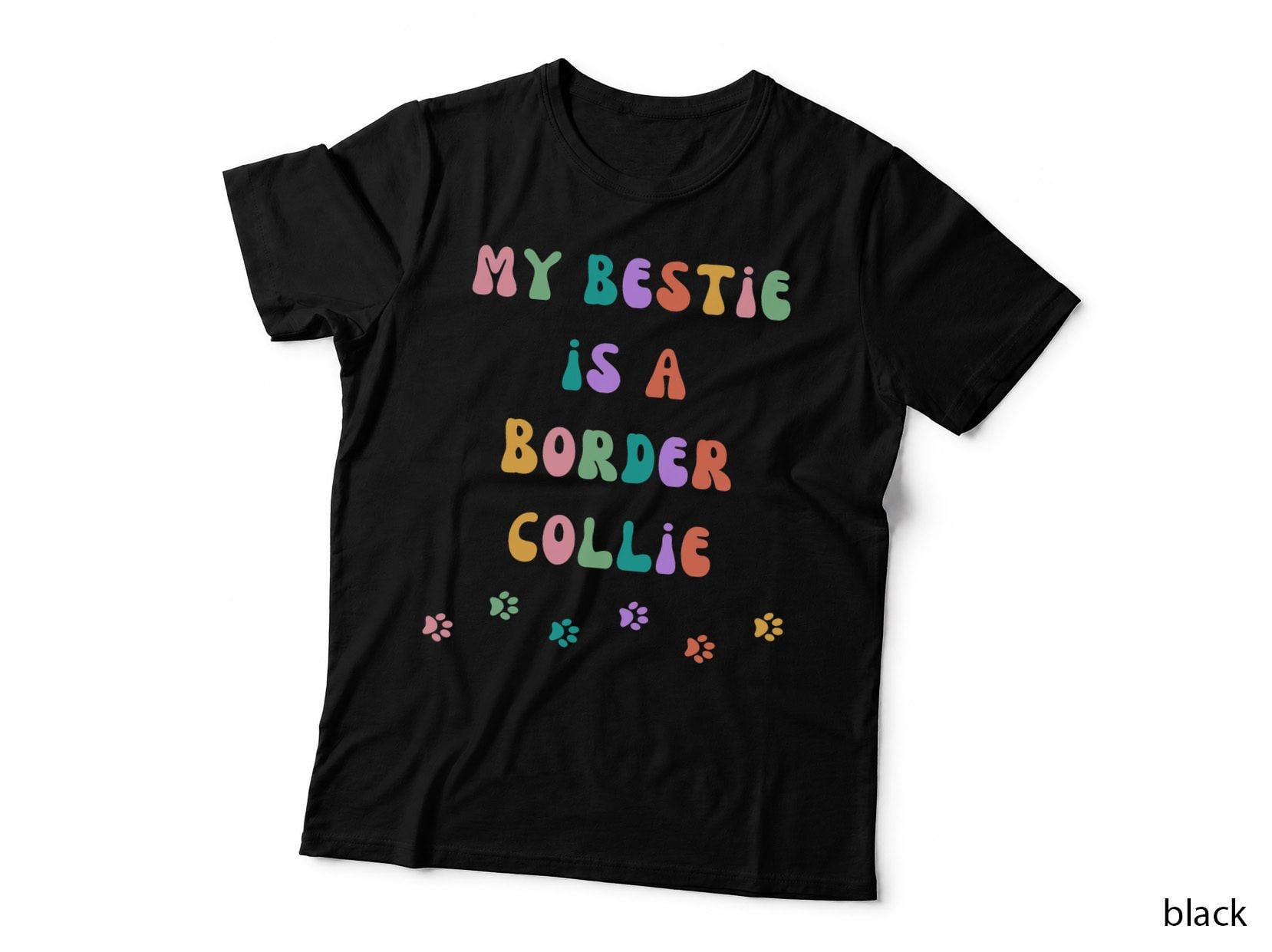 My Bestie Is Border Collie Dog Mom Retro Groovy Fur Mama T-Shirt