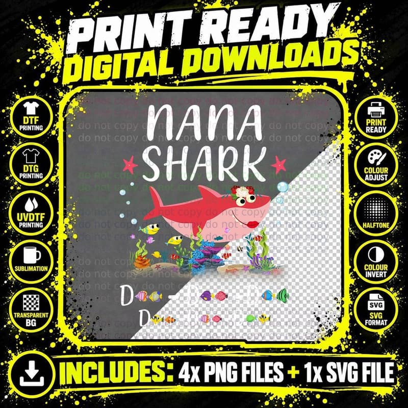 Nana Shark T-Shirt, 4th July Floral, Patriotic Apparel Png SVG Digital Bundle
