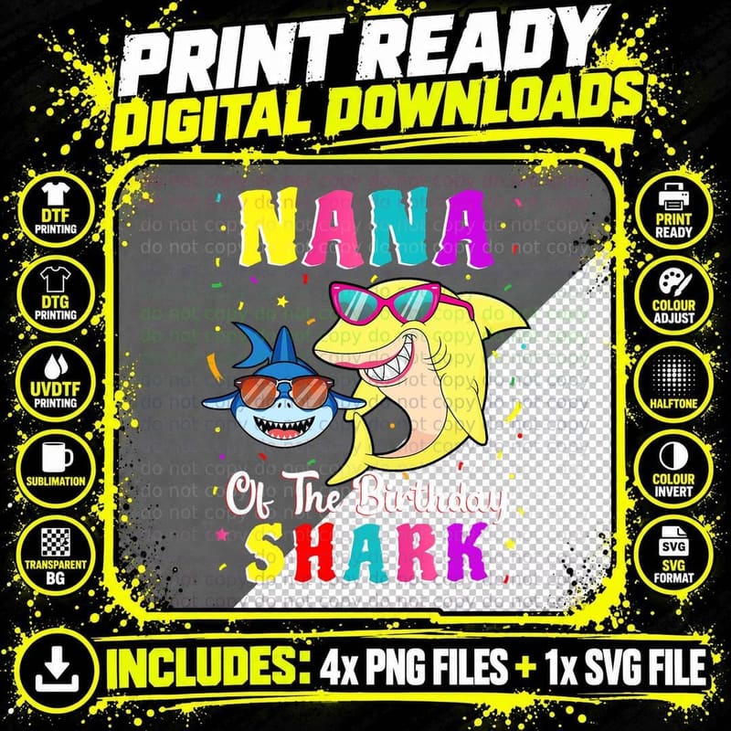 Nana of the Shark Birthday T-Shirt Png SVG Digital Bundle