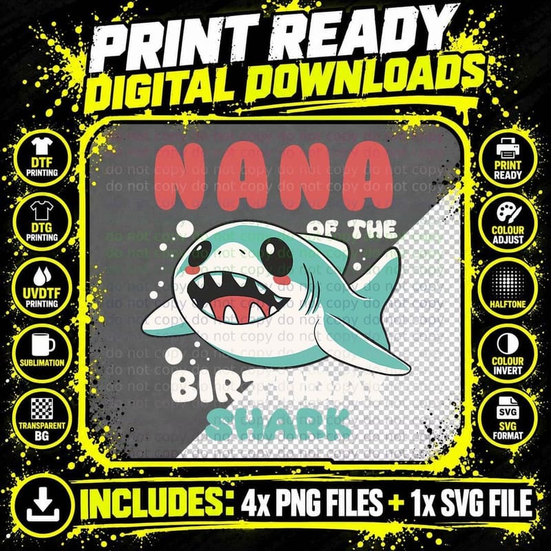 Nana of the Shark Birthday T-Shirt Png SVG Digital Bundle