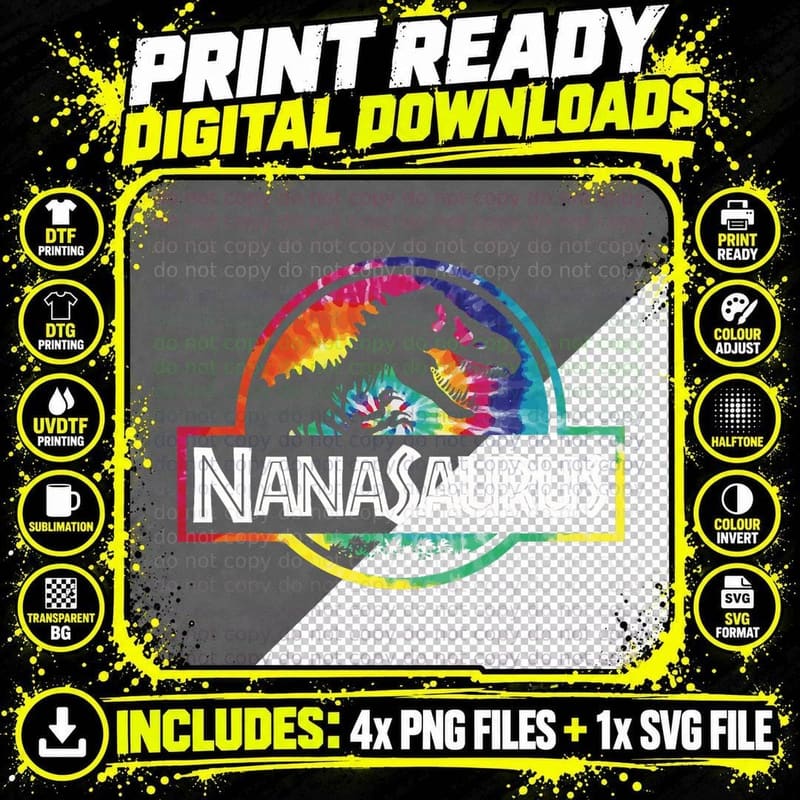 Nanasaurus T Rex Dinosaur Nana Saurus T-Shirt Png SVG Digital Bundle