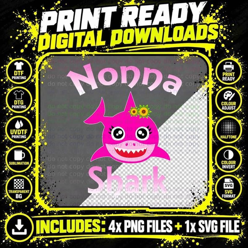 Nonna Shark Funny Italian Grandma T-Shirt Png SVG Digital Bundle