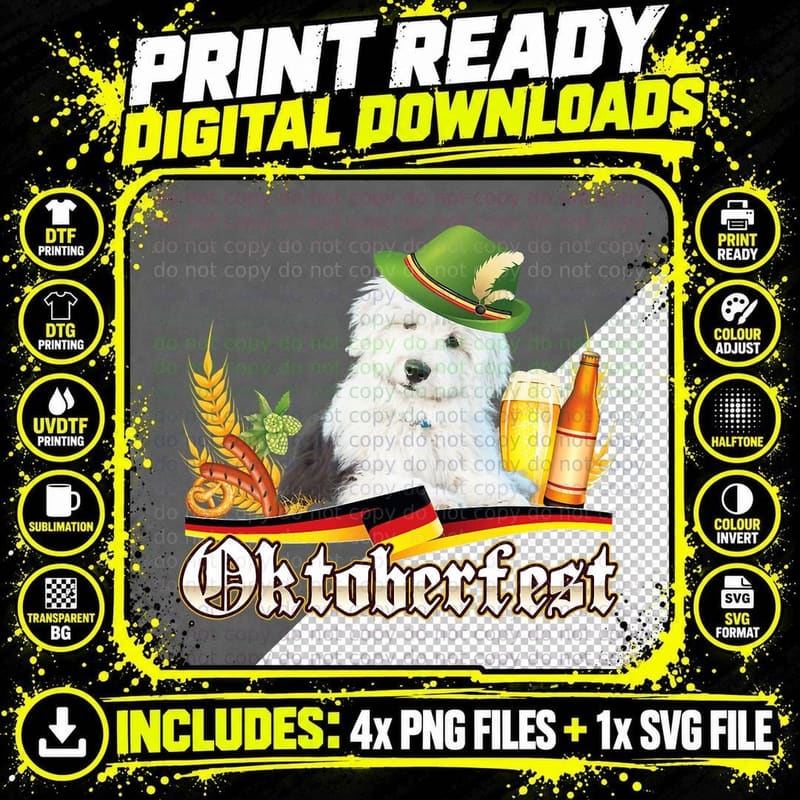 Old English Sheepdog Dog Beer Oktoberfest Prost Beer Png SVG Digital Bundle