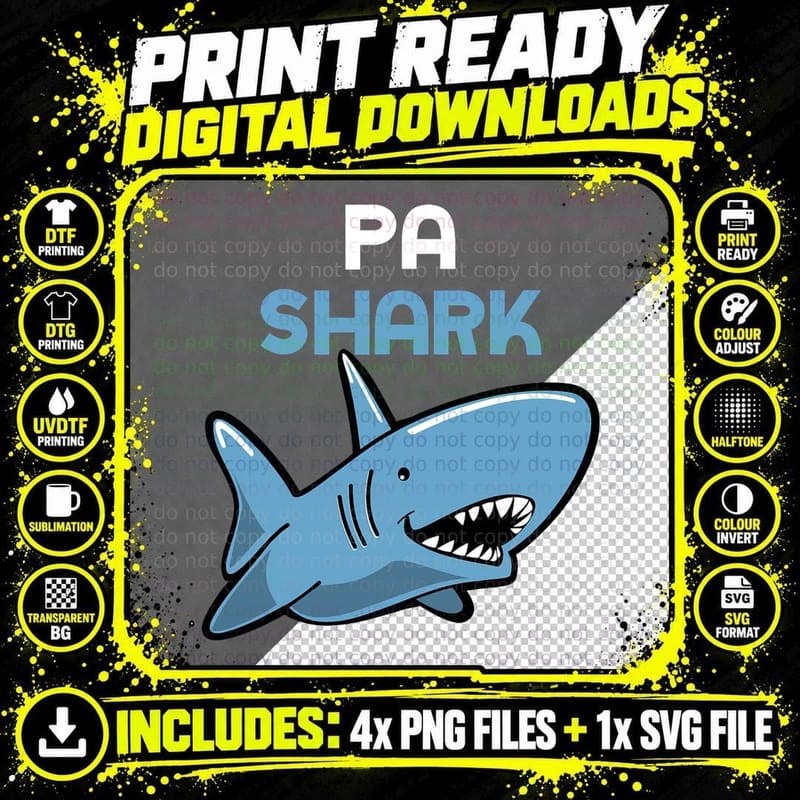 Pa Shark Funny Family T-Shirt, White, Pet Lover Apparel Png SVG Digital Bundle