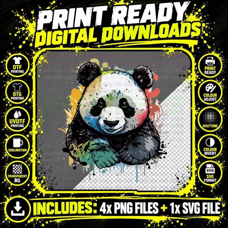 Panda Watercolor Oil Painting T-Shirt Png SVG Digital Bundle