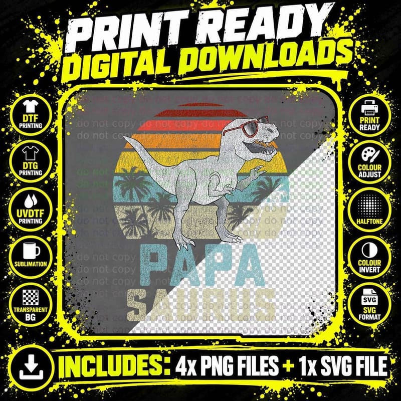 Papasaurus T-Rex Dinosaur Family Matching T-Shirt Png SVG Digital Bundle
