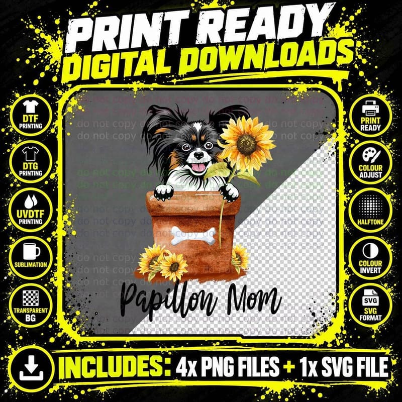 Papillon Mom T-Shirt, Pet Lover Apparel, Dog Mom Gift Png SVG Digital Bundle
