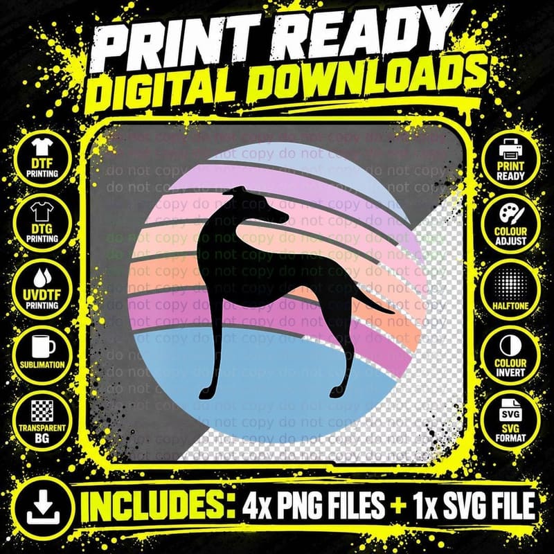 Pastel Greyhound Dog Owners Pet Lovers Png SVG Digital Bundle