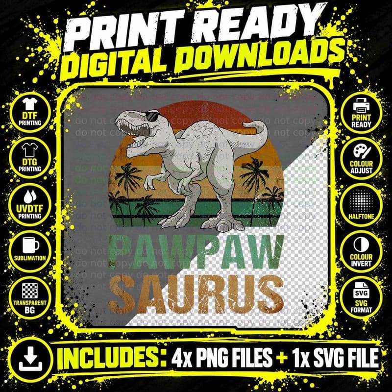 Pawpawsaurus T-Rex Dinosaur T-Shirt, Vintage Retro Png SVG Digital Bundle
