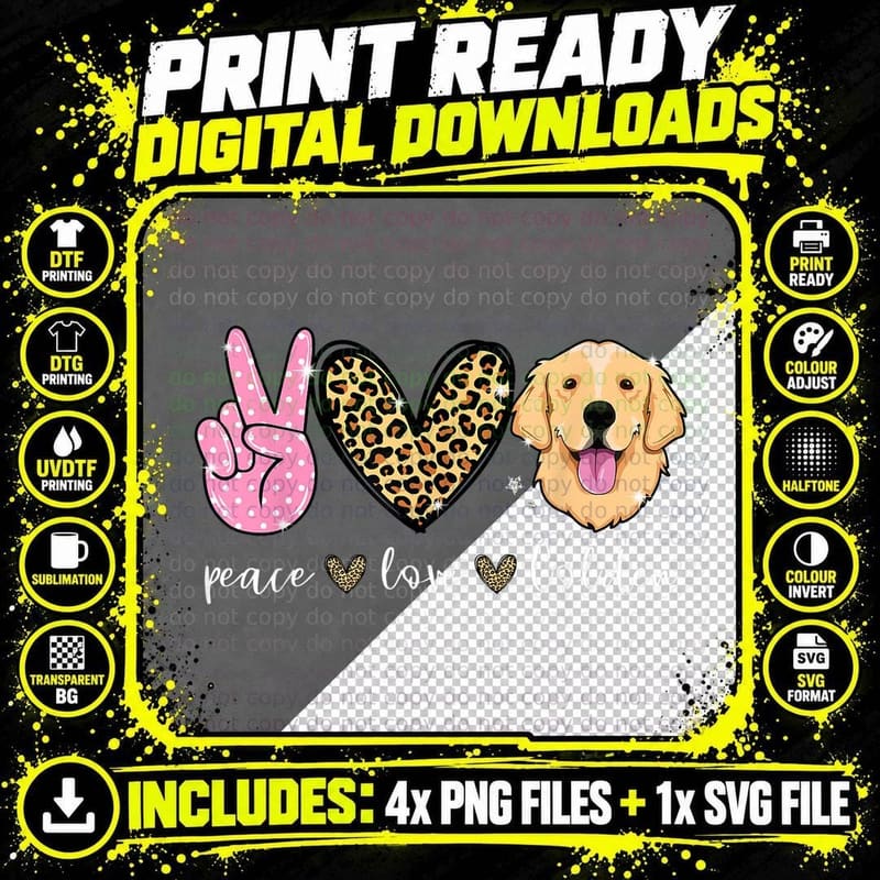 Peace Love Golden Retriever Dad Ever Dog Lover T-Shirt Png SVG Digital Bundle