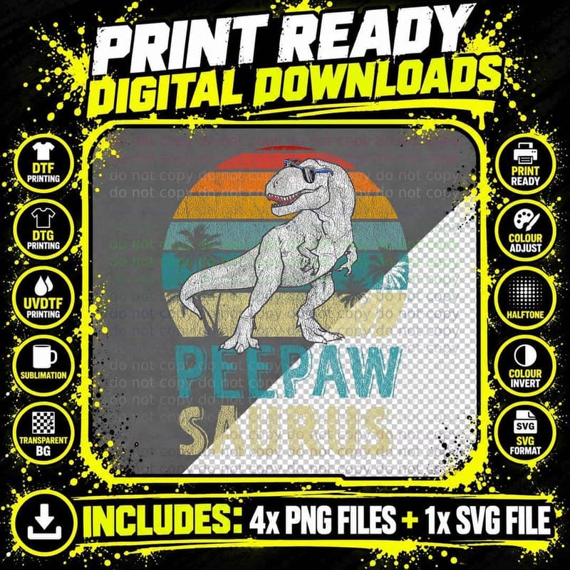 Peepaw Saurus T-Shirt, Funny Dinosaur Design Png SVG Digital Bundle