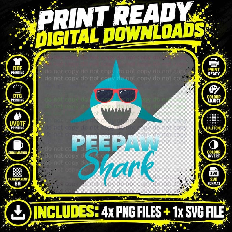 Peepaw Shark Wearing Cool Sunglasses T-Shirt Png SVG Digital Bundle