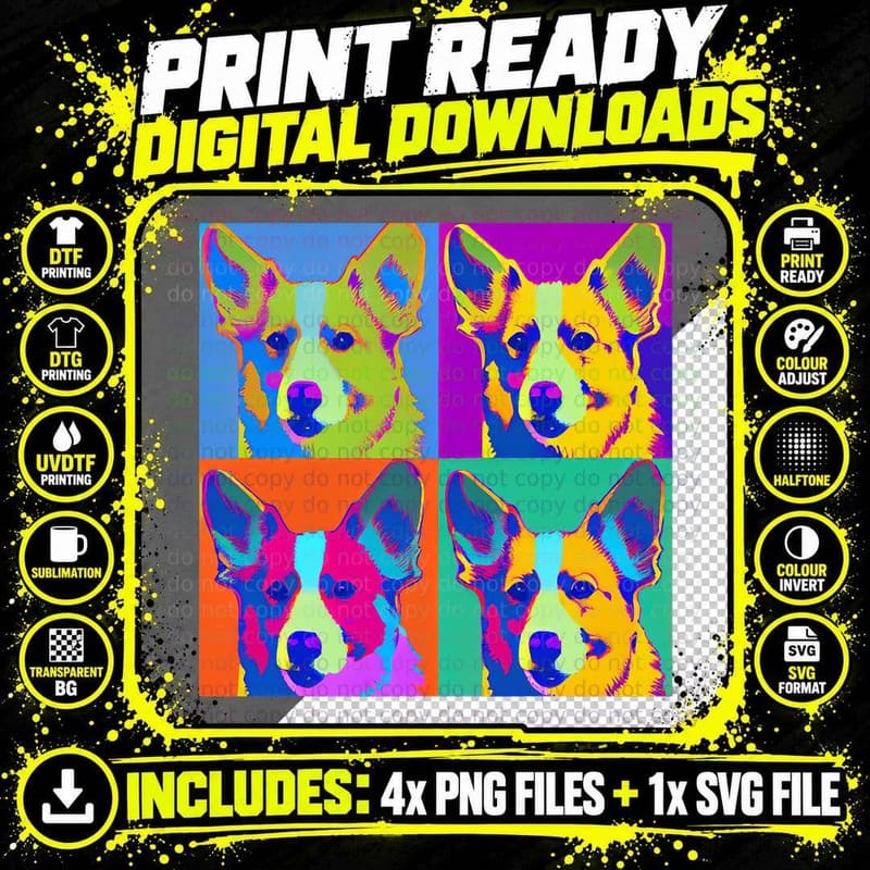 Pembroke Welsh Corgi Pop Art Portrait Png SVG Digital Bundle
