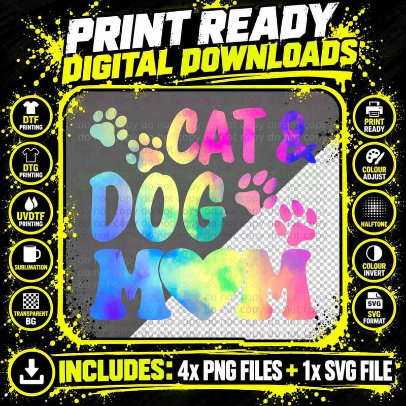 Pet Cat Mom Dog Mom Mother's Day Fur Mama Mommy Pet Png SVG Digital Bundle