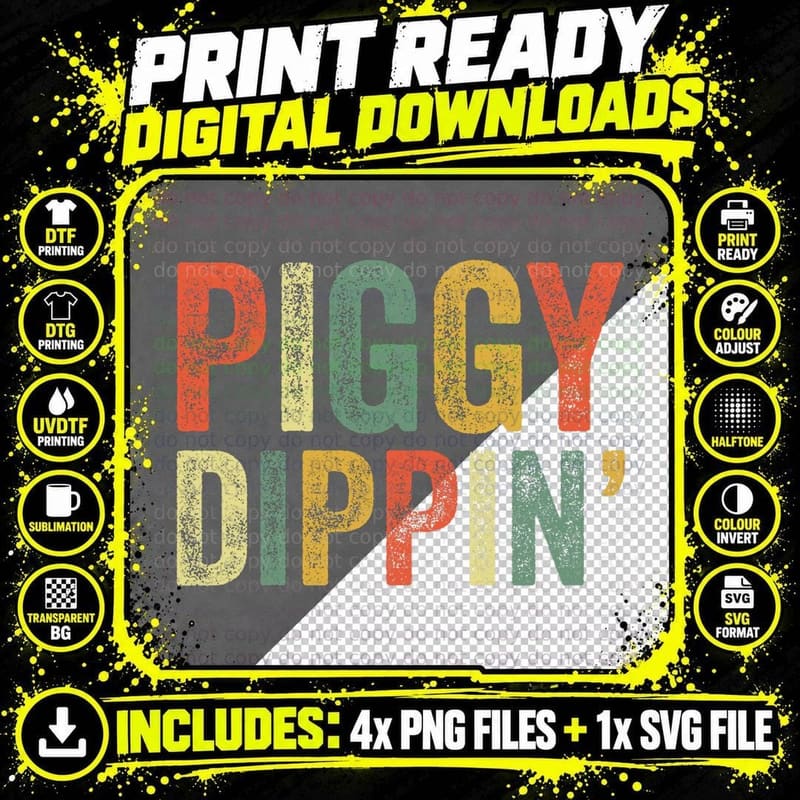 Piggy Dippin Piggydippin Funny Meme Joke Cat Paw Water Png SVG Digital Bundle