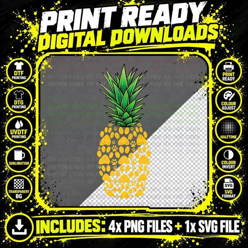 Pineapple Paw Print T-Shirt, Dog Lover Apparel Png SVG Digital Bundle
