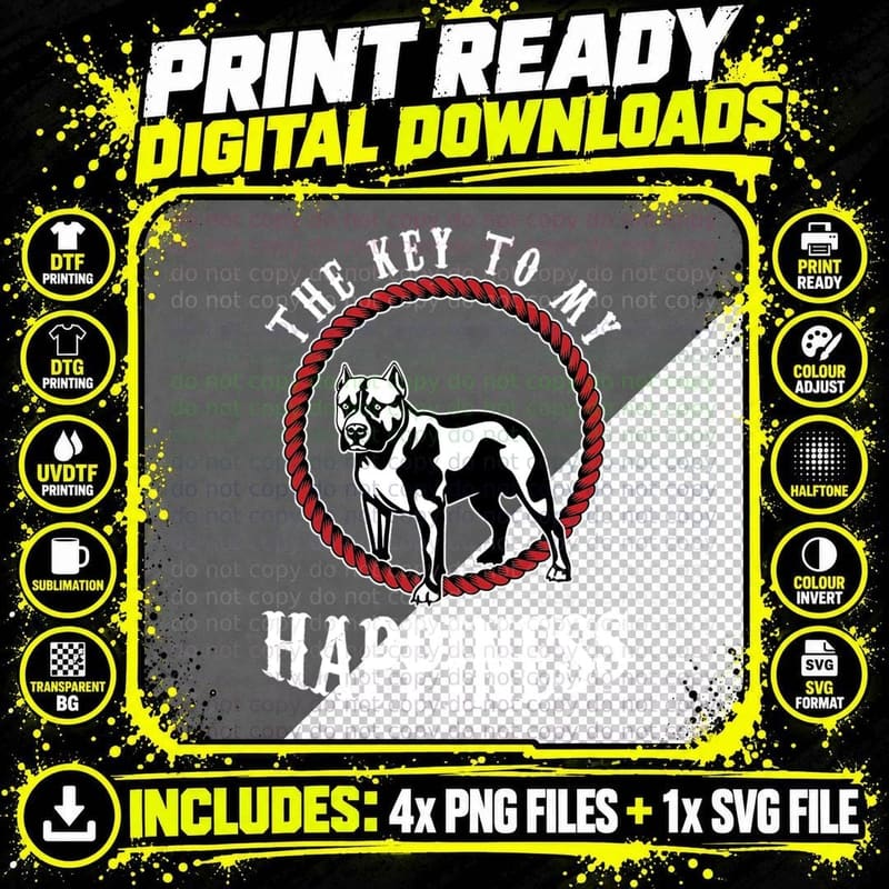 Pit Bull Terrier Dog Lover Happiness Doggies Puppy Png SVG Digital Bundle