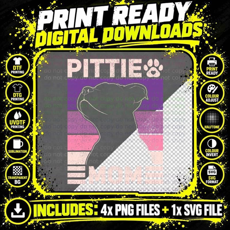 Pittie Mom Pitbull T-Shirt, Vintage Retro Png SVG Digital Bundle