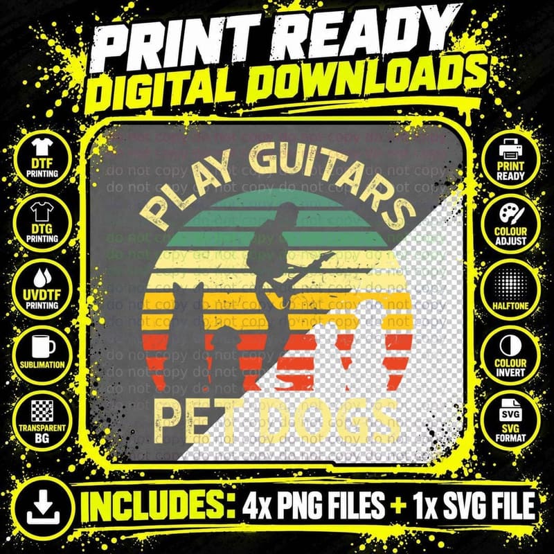 Play Guitars Player Pet Dogs Funny for Dog Lovers T-Shirt Png SVG Digital Bundle