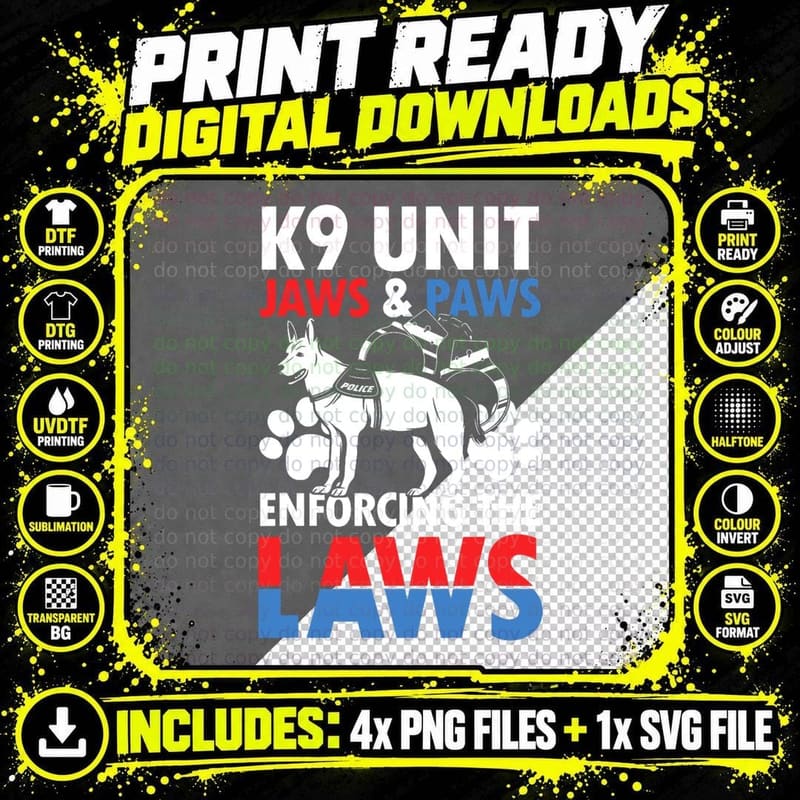 Police Dog Jaws & Paws T-Shirt, Patriotic Png SVG Digital Bundle